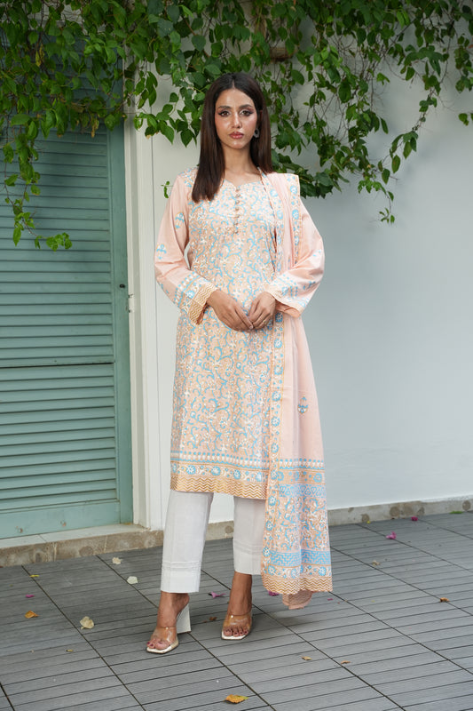 Peach Blossom - 2 piece stitched (Shirt & Duppatta)