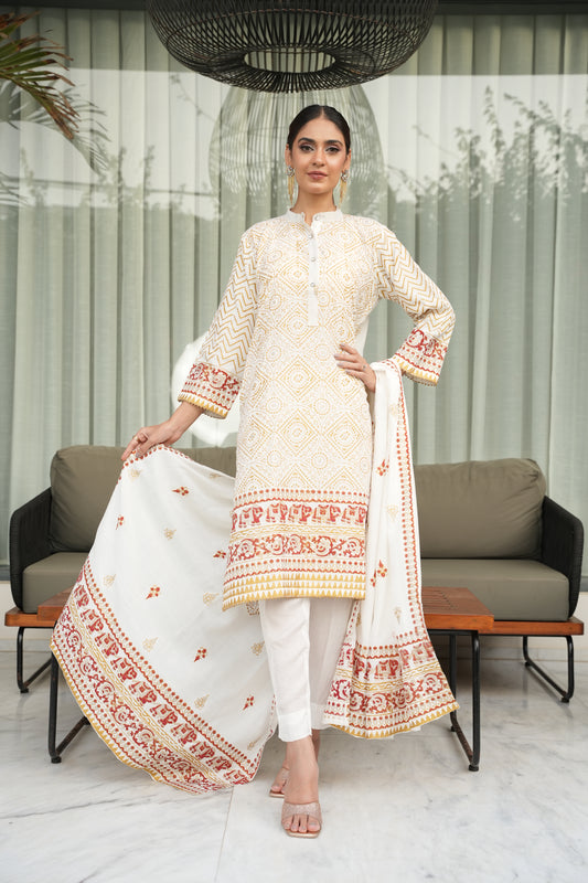 Creamy Pearl - 2 piece unstitched (Shirt & Duppatta)